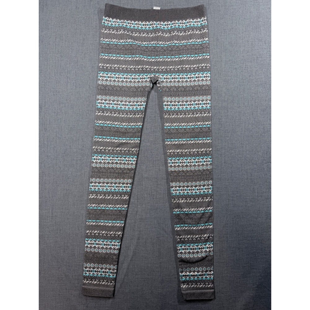 Ardene Fair Isle Knit Leggings Grey Teal Geometric Seamless XS/S